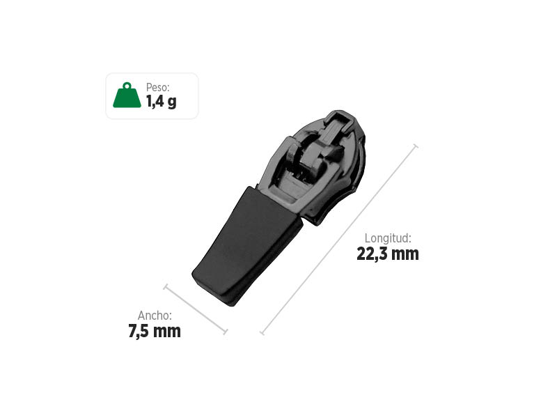 Deslizador S3317P SANCRIS para zíper sintético fino, Zíper de nylon fino, zíper comum fino, zíper simples fino.