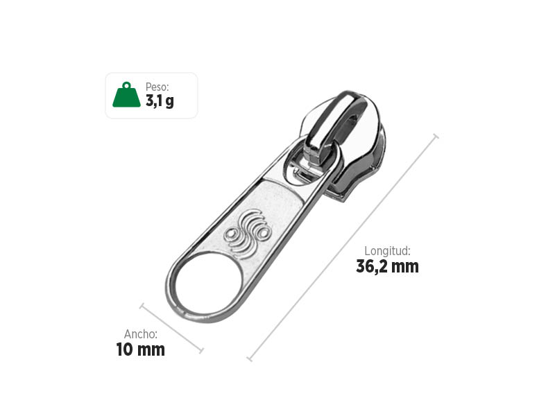 Deslizador S5434 SANCRIS para zíper sintético grosso, zíper de nylon grosso, zíper comum grosso, zíper simples grosso.