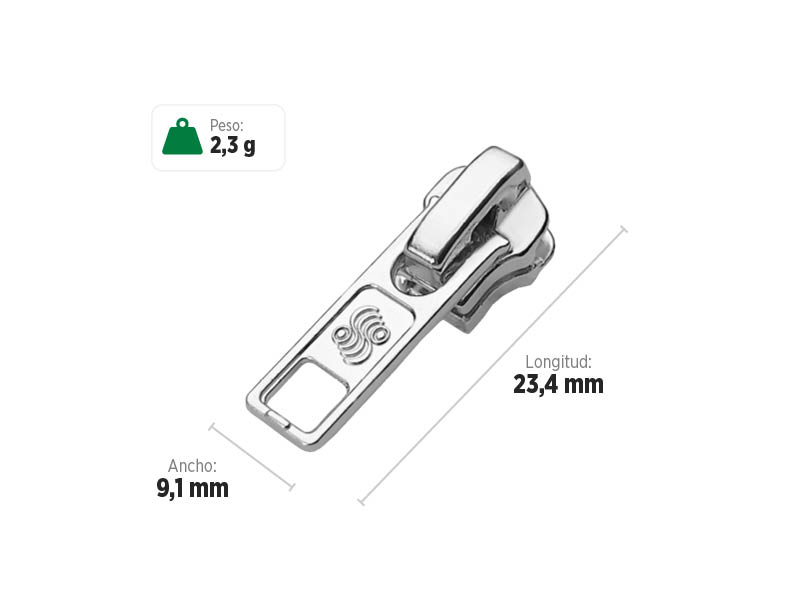 Deslizador M3214 SANCRIS para zíper metálico médio, zíper de braguilha, zíper de vista ou zíper decorativo.