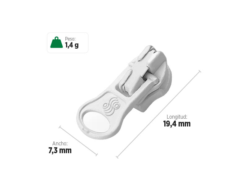 Deslizador SR3251 SANCRIS para zíper invertido fino, zíper reversível fino, zíper invisível fino.