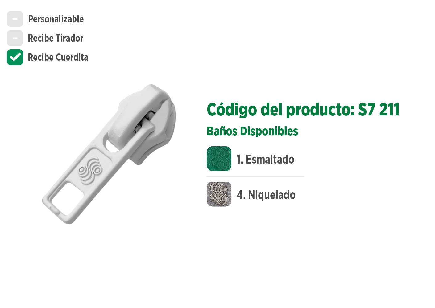 Deslizador S7211 SANCRIS para zíper sintético grosso, zíper de nylon grosso, zíper comum grosso, zíper simples grosso.