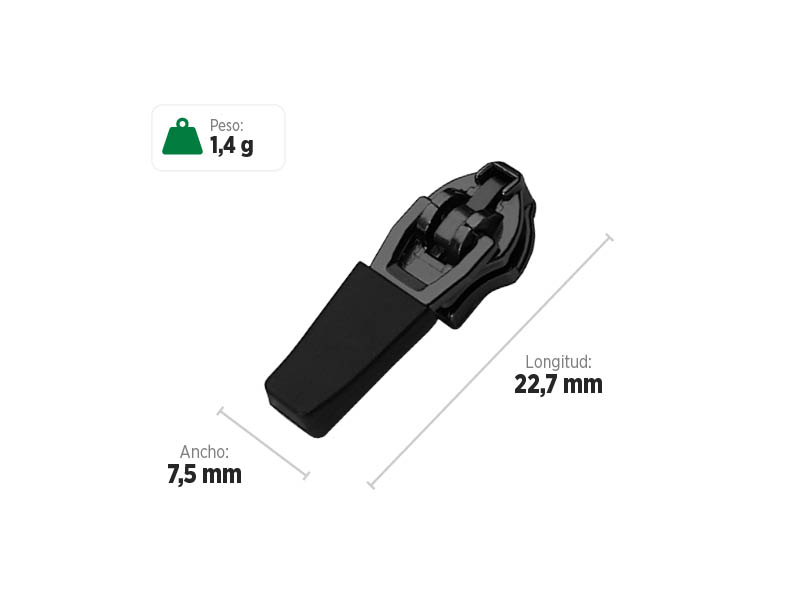 Deslizador SR3316P SANCRIS para zíper invertido fino, zíper reversível fino, zíper invisível fino.