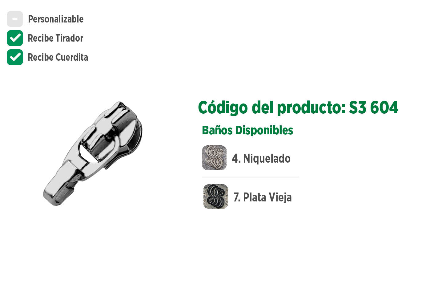 Deslizador S3604 SANCRIS para zíper sintético fino, Zíper de nylon fino, zíper comum fino, zíper simples fino.