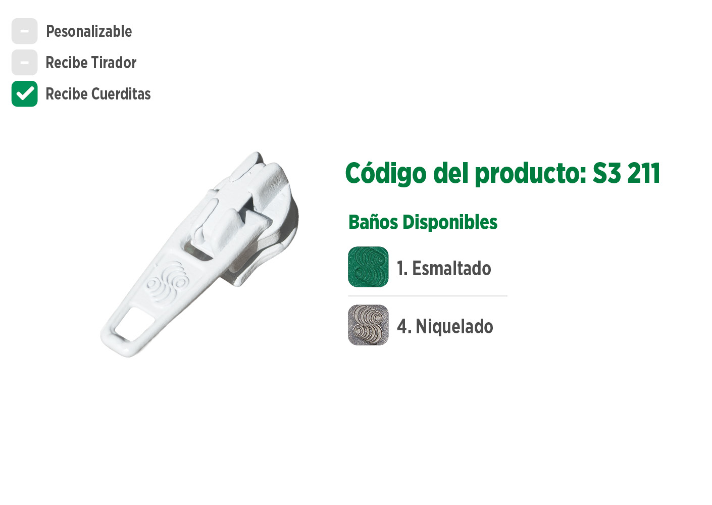 Deslizador S3211 SANCRIS para zíper sintético fino, Zíper de nylon fino, zíper comum fino, zíper simples fino.