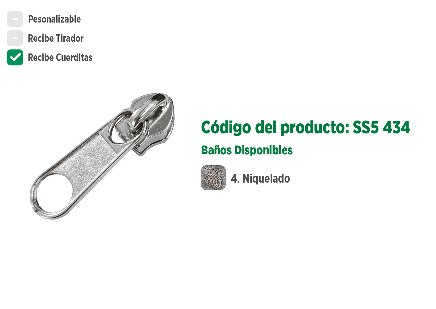 Deslizador S5434 SANCRIS para zíper sintético 5 Standard, Zíper de nylon grosso, zíper comum grosso, zíper simples grosso.