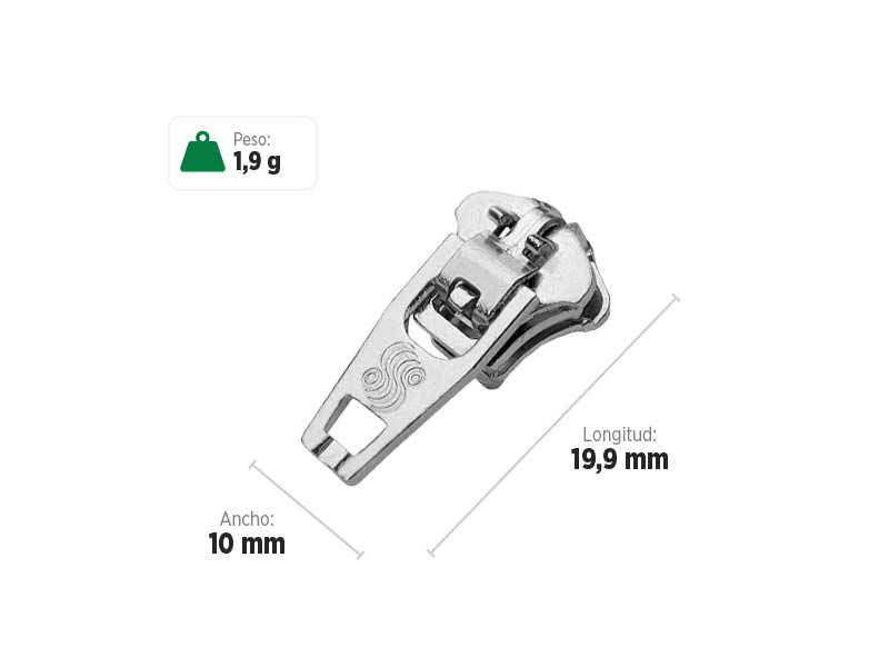 Deslizador M3314 SANCRIS para zíper metálico médio, zíper de braguilha, zíper de vista ou zíper decorativo.