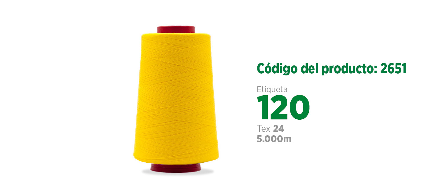 Linha Mista Core Spun para costura industrial (linha mista poliéster/algodão), etiqueta 120, tex 24, 5 mil metros SANCRIS.