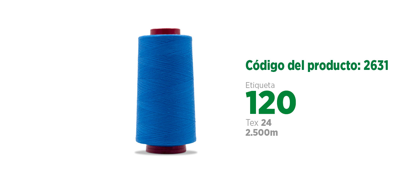 Linha Mista Core Spun para costura industrial (linha mista poliéster/algodão), etiqueta 120, tex 24, 2.5 mil metros SANCRIS.