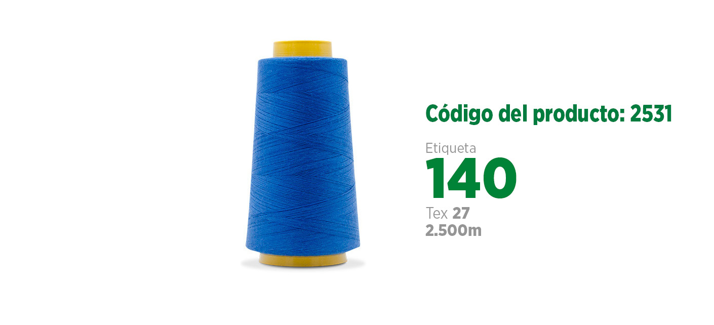 Linha de Poliéster Core Spun para costura industrial (linha poli-poli), etiqueta 140, tex 27, 2.5 mil metros SANCRIS.